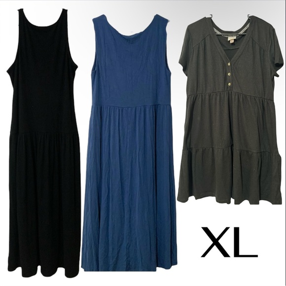 Bundle of 3 Summer Dresses Black Blue SZ XL - Picture 1 of 16